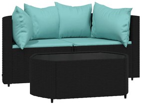 3 részes fekete polyrattan kerti ülőgarnitúra párnákkal