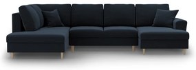 Sötétkék bársony kinyitható tárolóhelyes sarokkanapé (bal oldali-U alakú) Kyoto – Cosmopolitan Design