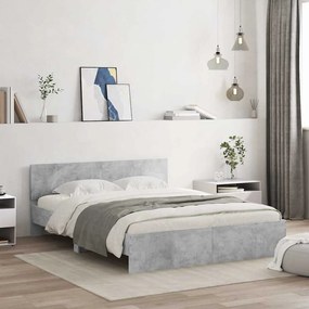 betonszürke ágykeret fejtámlával és LED-del 150x200 cm