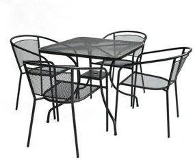 ROJAPLAST ZWMT-80 SET fém kerti asztal napernyőlyukkal, 4 db székkel - fekete