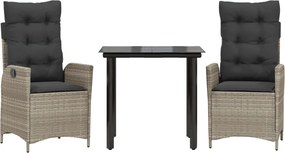 vidaXL 3részes világosszürke polyrattan kerti étkezőgarnitúra párnával