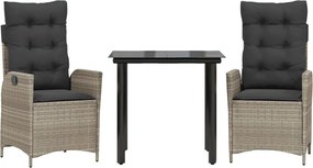 vidaXL 3részes világosszürke polyrattan kerti étkezőgarnitúra párnával