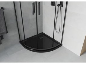 Mexen Rio, negyed kör alakú zuhanykabin tolóajtóval 90 x 90 cm, 5mm átlátszó üveg, fekete profil + fekete zuhanytálca, 863-090-090-70-00-4170B