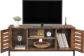 TV-szekrény lamellás ajtókkal, állítható polccal és tárolórekeszekkel, 110 x 40 x 50 cm, rusztikus barna/fekete