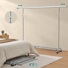 DOLLY ruharendező állvány, kerekekkel, max. 150 kg, 45x160-200x161,5cm, ezüst SongmicsHome