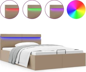 vidaXL kávészínű műbőr LED-es hidraulikus ágykeret 120 x 200 cm