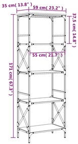 5 szintes barna tölgy színű szerelt fa könyvespolc 56x35x171 cm