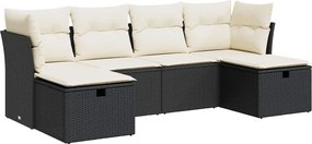 vidaXL 6 részes fekete polyrattan kerti ülőgarnitúra párnákkal