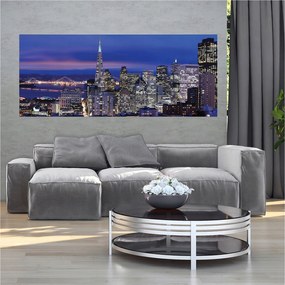 Fotótapéta flizelina Éjszakai híd város felhőkarcolók tájkép 250x104 +ragasztó