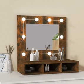 füstös tölgy színű tükrös szekrény LED-ekkel 60 x 31,5 x 62 cm