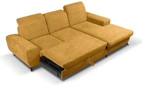 ALTA jobb oldali, kihúzható, kárpitozott L alakú sarokülőgarnitúra tárolórekesszel, sárga