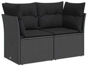 2 személyes fekete polyrattan kerti kanapé párnával