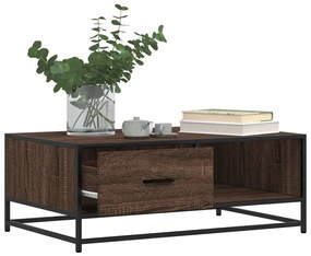 Barna tölgy színű szerelt fa és fém dohányzóasztal 90x57x35 cm