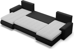 Tokio U alakú sarokkanapé, 3 ágyneműtartóval, fonott + műbőr, univerzális oldal, szürke - fekete