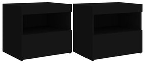 2 db fekete műfa éjjeliszekrény LED-fényekkel 50x40x45 cm