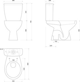 Aqualine Aqualine, MANUEL WC kombi csésze tartállyal, öblítőkészlettel, kevesebb hulladék, fehér, PS8814