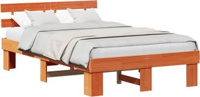 vidaXL Ágykeret fejtámlával Faggyú barna 135 x 190 cm Tömör fenyőfa
