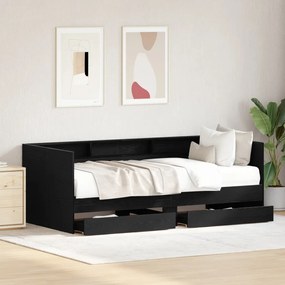 Fekete Napágy Fiókokkal Fekete tölgy Furnérozott fa 75 x 190 cm