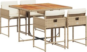 vidaXL 5 részes bézs polyrattan kerti étkezőgarnitúra párnákkal