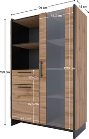 Alacsony vitrin, wotan tölgy/fekete, AMONI 1D1W1S