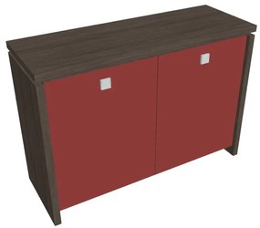 Verno alacsony szekrény 128 x 46 x 90 cm, üvegajtó, antracit tölgy / piros