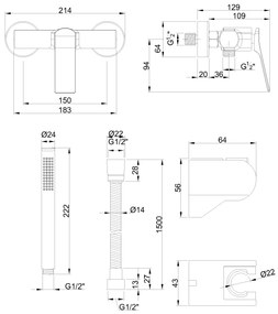 Invena Neri, zuhanycsap kézizuhany készlettel, réz matt, INV-BN-P1-014-L