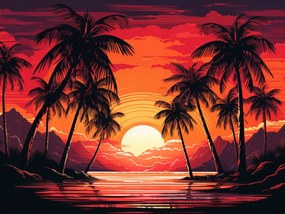 Poszter 100x75cm Pálmafák a lagúnánál