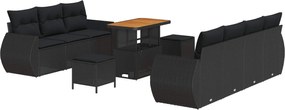 vidaXL Kerti Kanapé Szett párnával tárolóval 10 pcs Fekete polirattan