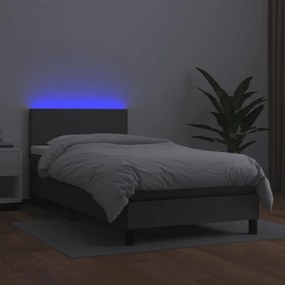 szürke műbőr rugós ágy matraccal és LED-del 80 x 200 cm