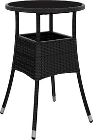 vidaXL fekete polyrattan és edzett üveg kerti asztal Ø60 x 75 cm