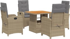 vidaXL 5 részes bézs polyrattan kerti étkezőgarnitúra párnákkal