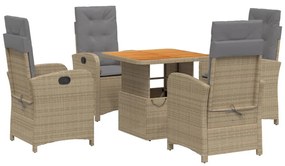 vidaXL 5 részes bézs polyrattan kerti étkezőgarnitúra párnákkal