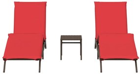 2 db barna polyrattan napozóágy asztallal