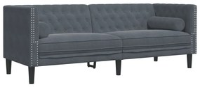 3 részes sötétszürke bársony Chesterfield kanapészett párnákkal