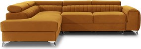 Sárga bársony kinyitható-tárolóhelyes sarokkanapé (bal oldali-L alakú) Laurence – ELTAP