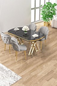 Zae étkezőgarnitúra, fekete márvány-arany, 168 cm – TR240CHR3075