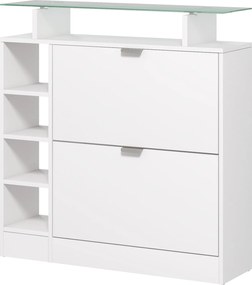 HOMCOM Modern Cipőtároló Szekrény Előszobai Cipőtartó Fiókokkal Állítható Polcokkal és Nyitott Polcokkal 12 Pár Cipőhöz Keskeny Cipőtárolás Előszobába