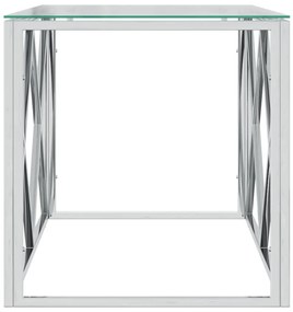 Üveg és rozsdamentes acél dohányzóasztal 110x45x45 cm