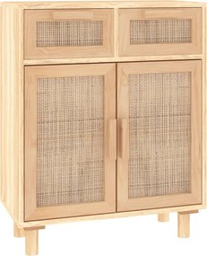 vidaXL barna tömör fenyő/természetes rattan tálalószekrény 60x30x75cm