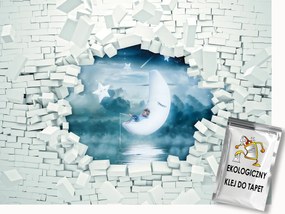 Fotótapéta Flizelina 3D Tégla Hold Kék Modern 400x280 ragasztó