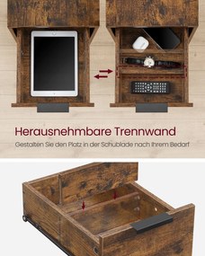 Oldalasztal, éjjeliszekrény beépített elosztóval barna és fekete színben