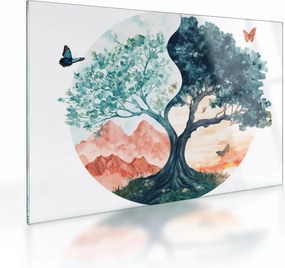Üveg kép – Akvarellfa tele élettel (70x50 cm)