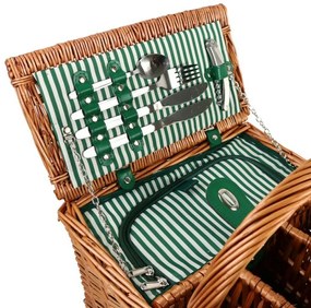 Arôme Piknikkosár 4 személyre Zöld csíkos, 48 x 33 x 25 cm