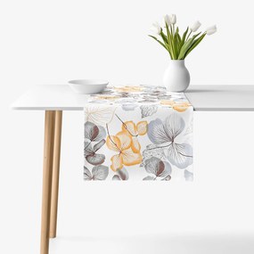 Goldea pamut asztali futó - barna - szürke virágok és levelek 20x120 cm