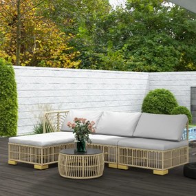 Outsunny Kerti bútor szett, 5 részes, ülőpárnákkal együtt, szintetikus rattan, rozsdamentes acél váz, világosszürke