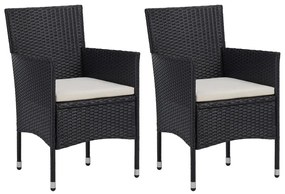 3 részes fekete polyrattan és edzett üveg kerti étkezőszett