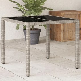 vidaXL világosszürke polyrattan üveglapos kerti asztal 90 x 90 x 75 cm