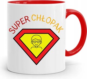 Piros Bögre Ajándék Fiúnak Szuper Fiú nyomott mintával