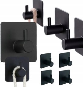 Fekete Fürdőszobai Törölközőtartó Öntapadós Univerzális 4DB-OS Szett