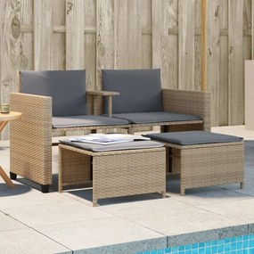 vidaXL 2 személyes bézs polyrattan kerti kanapé asztallal/székkel